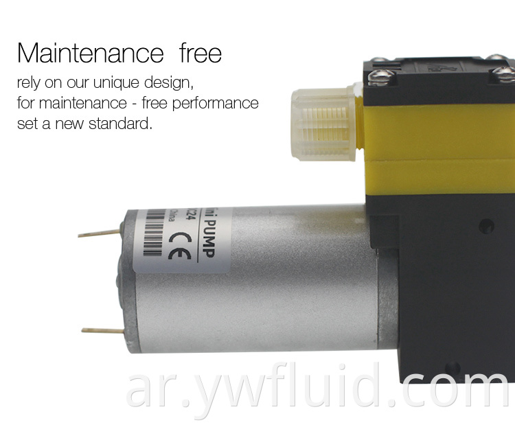 YWfluid 12V 24V Micro Diaphragm Pump للنفخ مع معدل تدفق الهواء 3L / min تستخدم للتغليف الفراغي